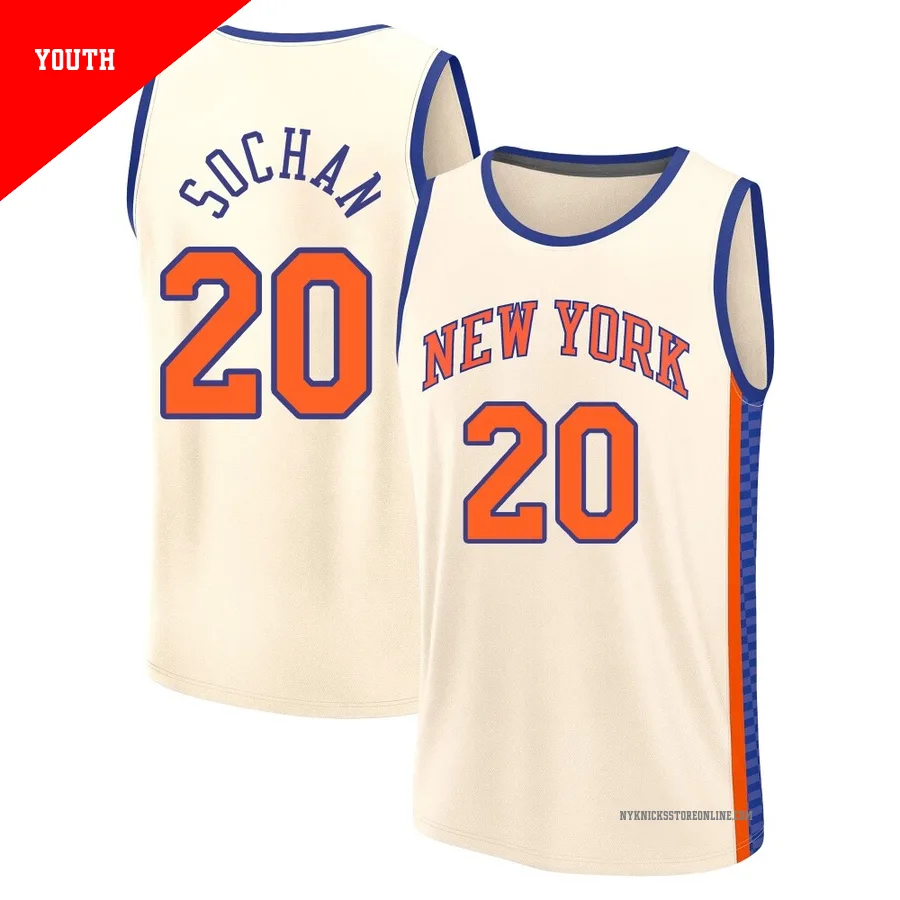 Jeremy Sochan ＃20 New York Knicks 2025/26 Youth Fast Break Cream City Edition Jersey
