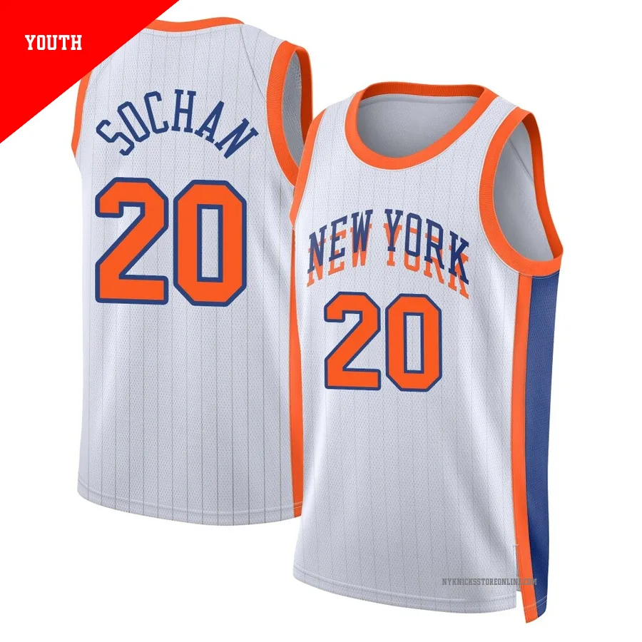 Jeremy Sochan ＃20 New York Knicks Swingman 2024/25 Youth White City Edition Jersey