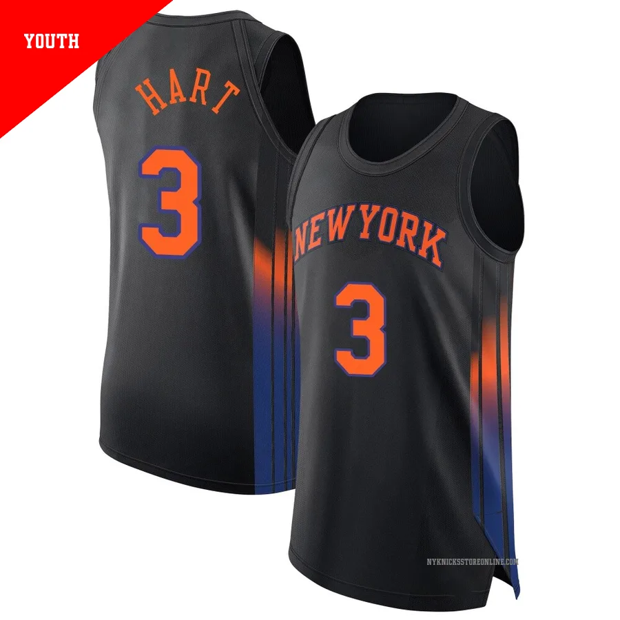 Josh Hart ＃3 New York Knicks Authentic 2024/25 Youth Black Statement Edition Jersey