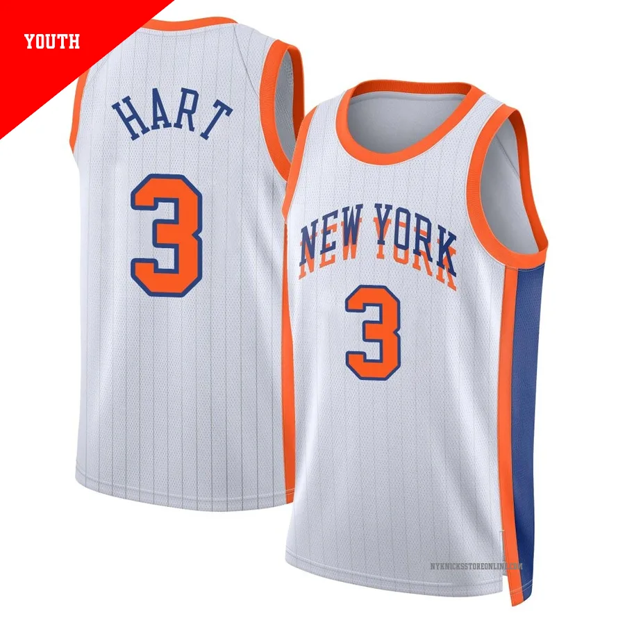 Josh Hart ＃3 New York Knicks Swingman 2024/25 Youth White City Edition Jersey