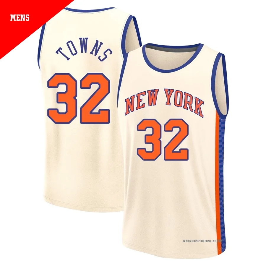 Karl-Anthony Towns ＃32 New York Knicks 2025/26 Men's Fast Break Cream City Edition Jersey