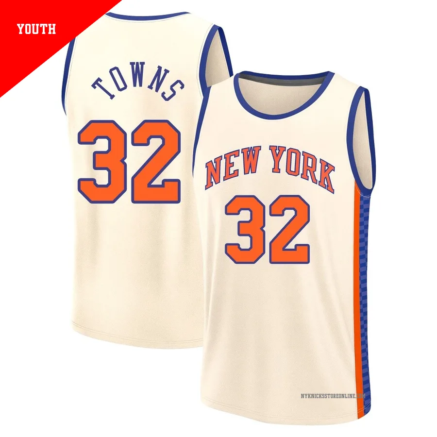 Karl-Anthony Towns ＃32 New York Knicks 2025/26 Youth Fast Break Cream City Edition Jersey