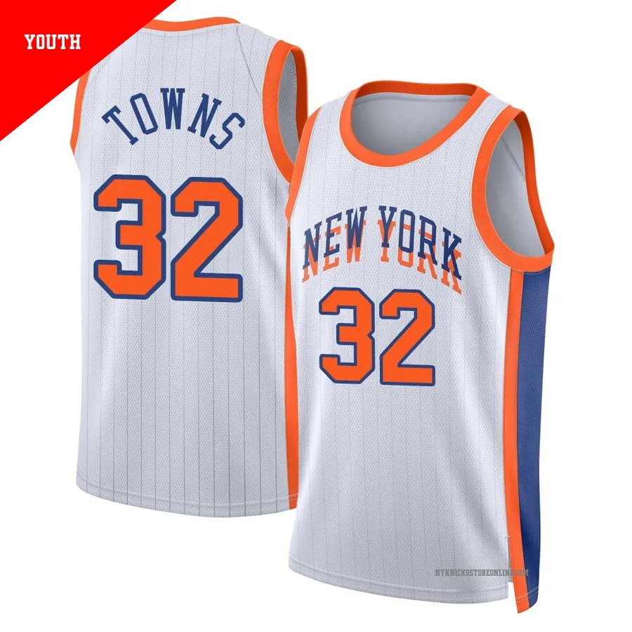Karl-Anthony Towns ＃32 New York Knicks Swingman 2024/25 Youth White City Edition Jersey