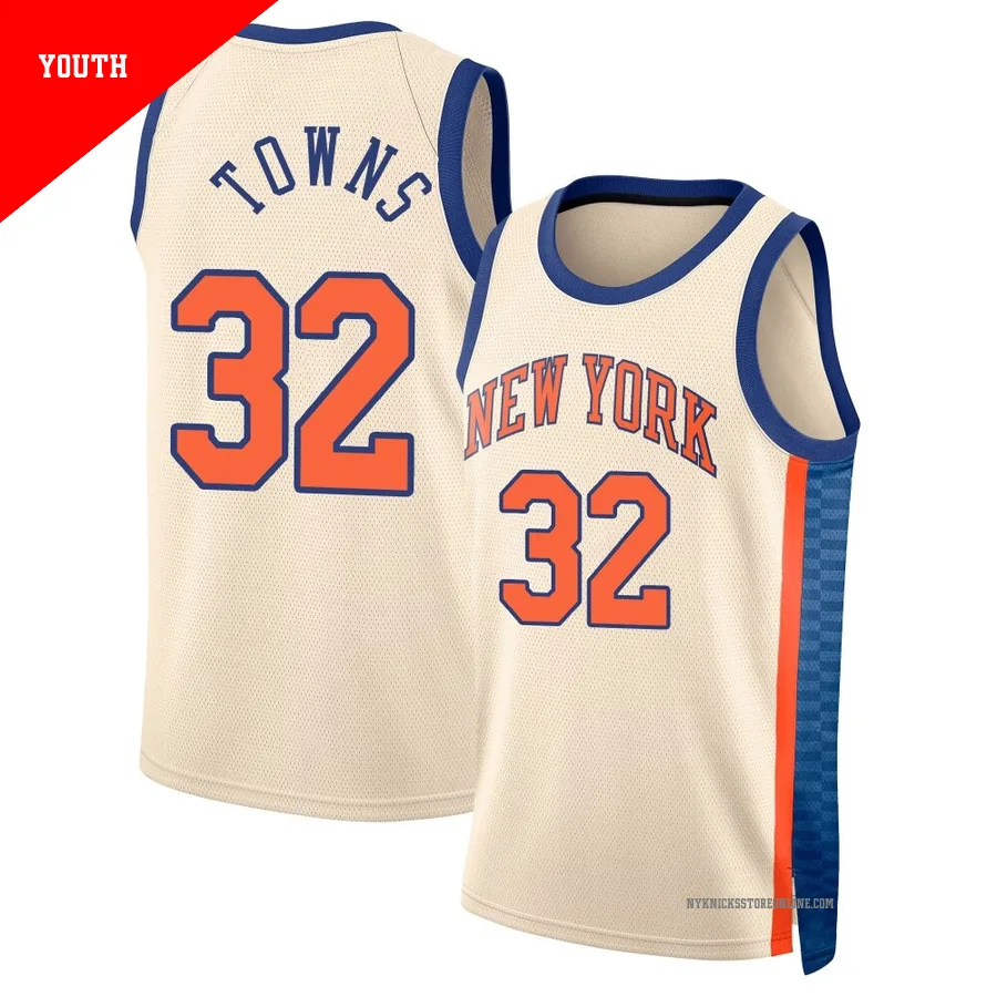 Karl-Anthony Towns ＃32 New York Knicks Swingman 2025/26 Youth Cream City Edition Jersey