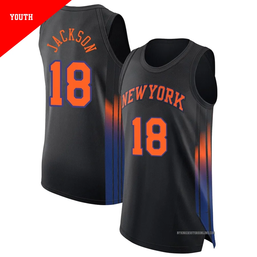 Phil Jackson ＃18 New York Knicks Authentic 2024/25 Youth Black Statement Edition Jersey