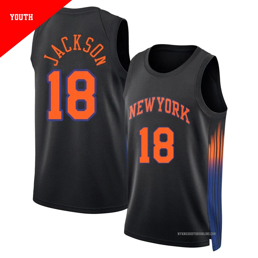Phil Jackson ＃18 New York Knicks Swingman 2024/25 Youth Black Statement Edition Jersey