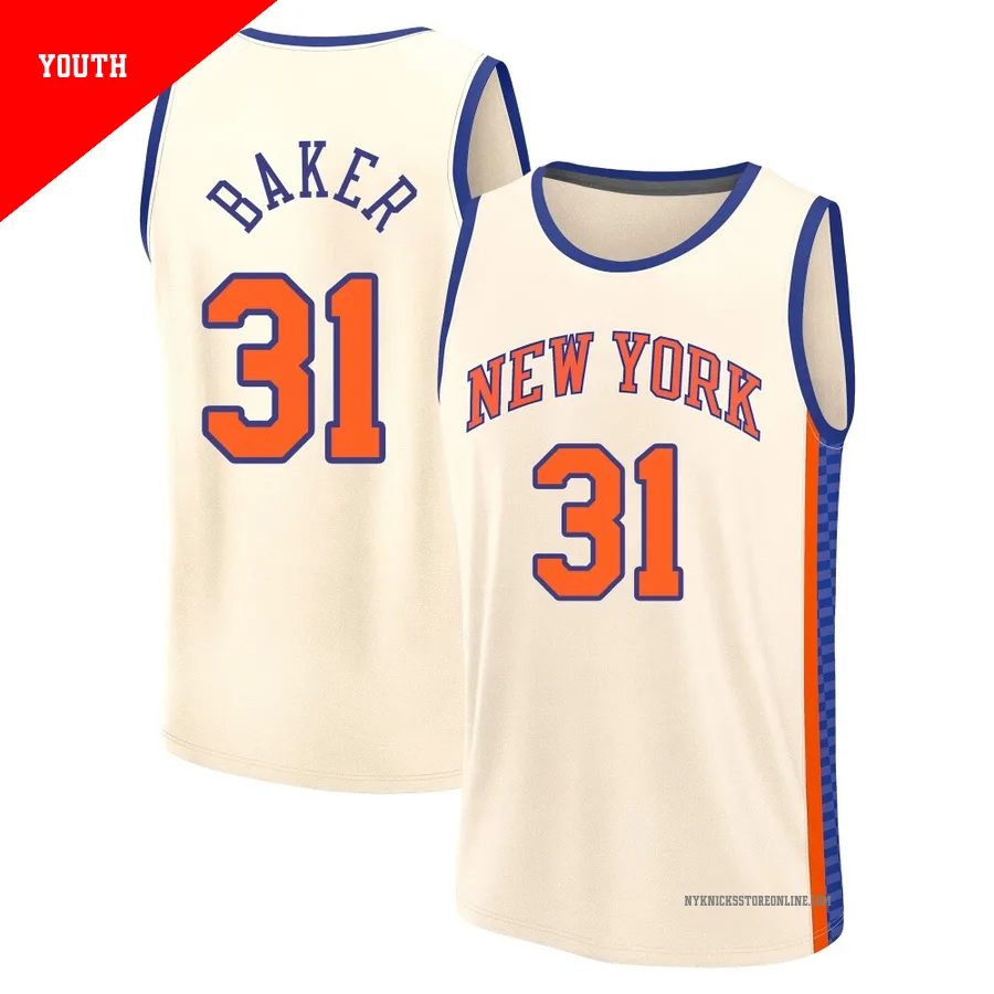 Ron Baker ＃31 New York Knicks 2025/26 Youth Fast Break Cream City Edition Jersey