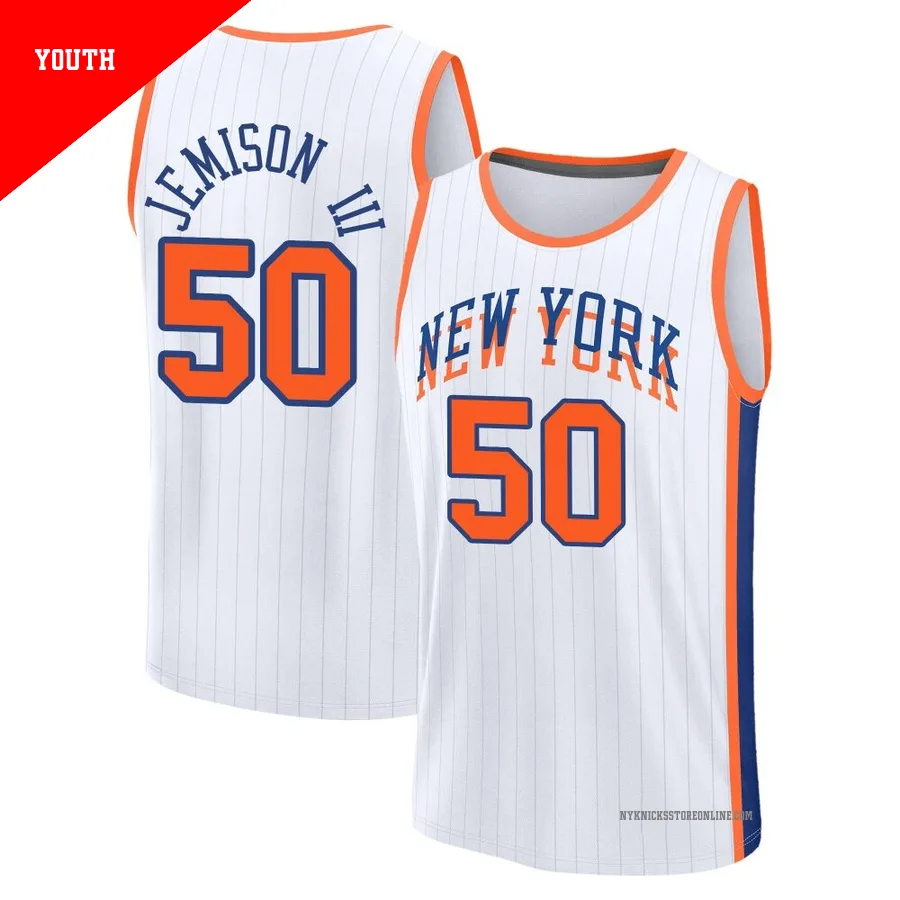 Trey Jemison III ＃50 New York Knicks 2024/25 Youth White Fast Break City Edition Jersey