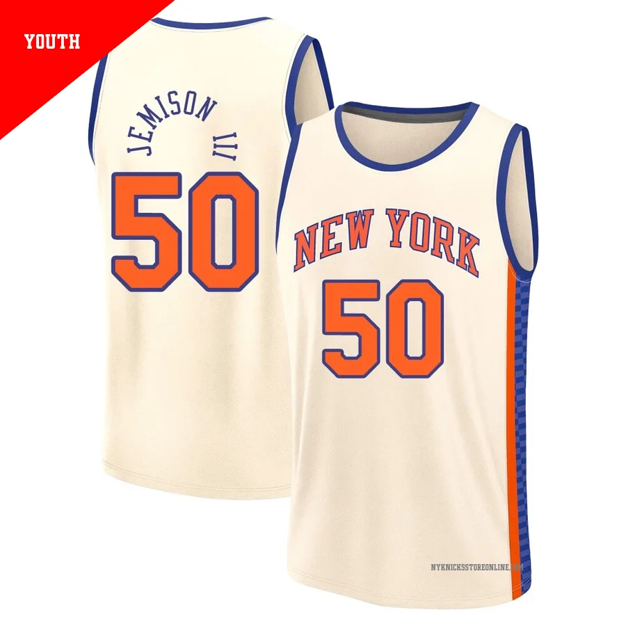 Trey Jemison III ＃50 New York Knicks 2025/26 Youth Fast Break Cream City Edition Jersey