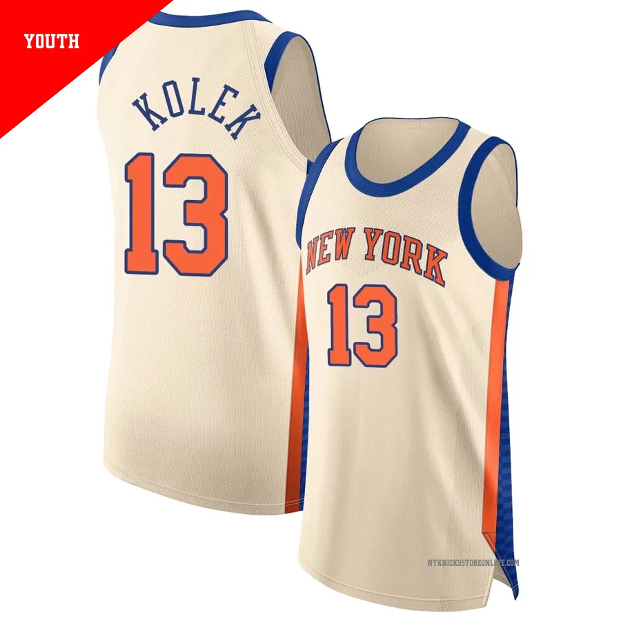 Tyler Kolek ＃13 New York Knicks Authentic 2025/26 Youth Cream City Edition Jersey